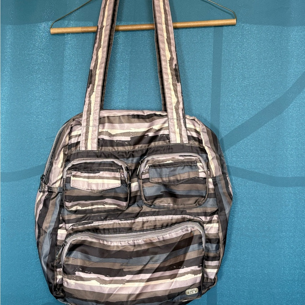 lug Striped Tote Bag with Multiple Pockets